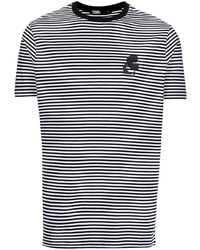 Мужская бело-черная футболка с круглым вырезом в горизонтальную полоску от Karl Lagerfeld