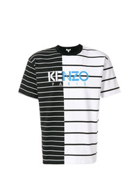 Мужская бело-черная футболка с круглым вырезом в горизонтальную полоску от Kenzo