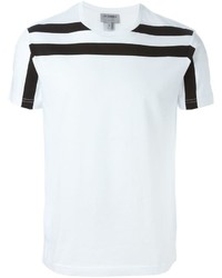Мужская бело-черная футболка с круглым вырезом в горизонтальную полоску от Les Hommes