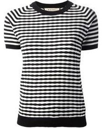 Женская бело-черная футболка с круглым вырезом в горизонтальную полоску от Marni