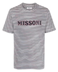 Мужская бело-черная футболка с круглым вырезом в горизонтальную полоску от Missoni