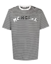 Мужская бело-черная футболка с круглым вырезом в горизонтальную полоску от Moncler