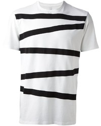 Мужская бело-черная футболка с круглым вырезом в горизонтальную полоску от Neil Barrett