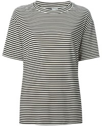 Женская бело-черная футболка с круглым вырезом в горизонтальную полоску от Norma Kamali