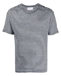 Мужская бело-черная футболка с круглым вырезом в горизонтальную полоску от Officine Generale