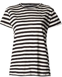 Женская бело-черная футболка с круглым вырезом в горизонтальную полоску от Proenza Schouler