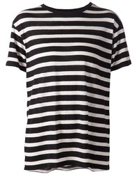Женская бело-черная футболка с круглым вырезом в горизонтальную полоску от R 13