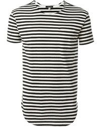 Мужская бело-черная футболка с круглым вырезом в горизонтальную полоску от R 13