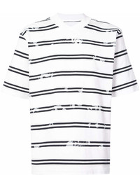 Мужская бело-черная футболка с круглым вырезом в горизонтальную полоску от Sacai