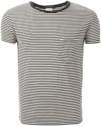 Мужская бело-черная футболка с круглым вырезом в горизонтальную полоску от Saint Laurent