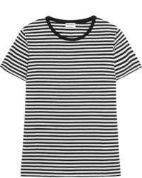 Женская бело-черная футболка с круглым вырезом в горизонтальную полоску от Saint Laurent