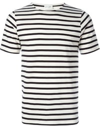 Мужская бело-черная футболка с круглым вырезом в горизонтальную полоску от Saint Laurent