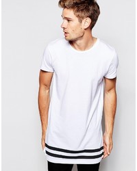 Мужская бело-черная футболка с круглым вырезом в горизонтальную полоску от Selected
