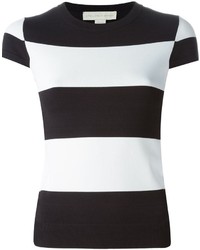 Женская бело-черная футболка с круглым вырезом в горизонтальную полоску от Stella McCartney