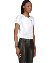 Женская бело-черная футболка с круглым вырезом в горизонтальную полоску от Dsquared2