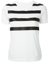 Женская бело-черная футболка с круглым вырезом в горизонтальную полоску