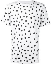 Бело-черная футболка с круглым вырезом в горошек