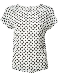 Женская бело-черная футболка с круглым вырезом в горошек от Dolce & Gabbana