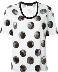 Женская бело-черная футболка с круглым вырезом в горошек от Dolce & Gabbana