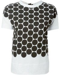 Женская бело-черная футболка с круглым вырезом в горошек от Marni