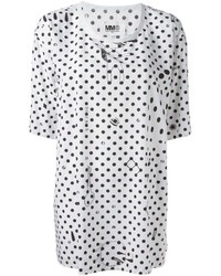 Женская бело-черная футболка с круглым вырезом в горошек от MM6 MAISON MARGIELA