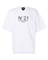 Мужская бело-черная футболка с круглым вырезом в сеточку с принтом от N°21