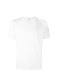 Бело-черная футболка с круглым вырезом с вышивкой