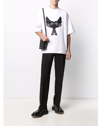 Мужская бело-черная футболка с круглым вырезом с вышивкой от Ami Paris