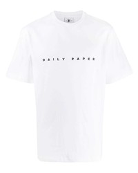 Мужская бело-черная футболка с круглым вырезом с вышивкой от Daily Paper