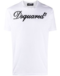 Мужская бело-черная футболка с круглым вырезом с вышивкой от DSQUARED2