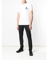 Мужская бело-черная футболка с круглым вырезом с вышивкой от Philipp Plein