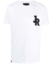 Мужская бело-черная футболка с круглым вырезом с вышивкой от John Richmond