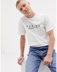 Мужская бело-черная футболка с круглым вырезом с вышивкой от Parlez