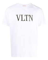 Мужская бело-черная футболка с круглым вырезом с вышивкой от Valentino