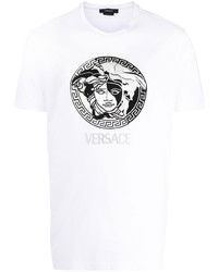 Мужская бело-черная футболка с круглым вырезом с вышивкой от Versace