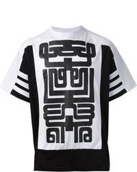 Мужская бело-черная футболка с круглым вырезом с геометрическим рисунком от Kokon To Zai