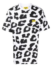 Бело-черная футболка с круглым вырезом с леопардовым принтом