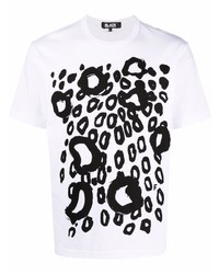 Мужская бело-черная футболка с круглым вырезом с леопардовым принтом от Black Comme Des Garçons