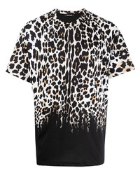 Мужская бело-черная футболка с круглым вырезом с леопардовым принтом от Roberto Cavalli