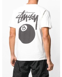 Мужская бело-черная футболка с круглым вырезом с принтом от Stussy