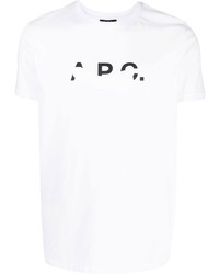 Мужская бело-черная футболка с круглым вырезом с принтом от A.P.C.