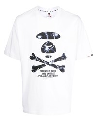 Мужская бело-черная футболка с круглым вырезом с принтом от AAPE BY A BATHING APE