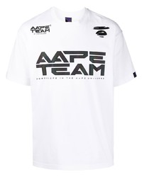 Мужская бело-черная футболка с круглым вырезом с принтом от AAPE BY A BATHING APE