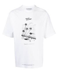 Мужская бело-черная футболка с круглым вырезом с принтом от Acne Studios