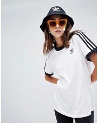 Женская бело-черная футболка с круглым вырезом с принтом от adidas Originals
