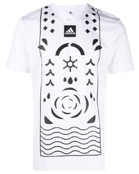 Мужская бело-черная футболка с круглым вырезом с принтом от adidas Tennis