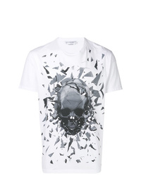 Мужская бело-черная футболка с круглым вырезом с принтом от Alexander McQueen