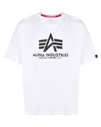 Мужская бело-черная футболка с круглым вырезом с принтом от Alpha Industries