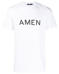 Мужская бело-черная футболка с круглым вырезом с принтом от Amen