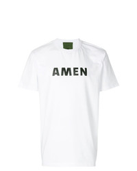 Мужская бело-черная футболка с круглым вырезом с принтом от Amen